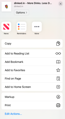 The Share sheet with Add to Home Screen circled