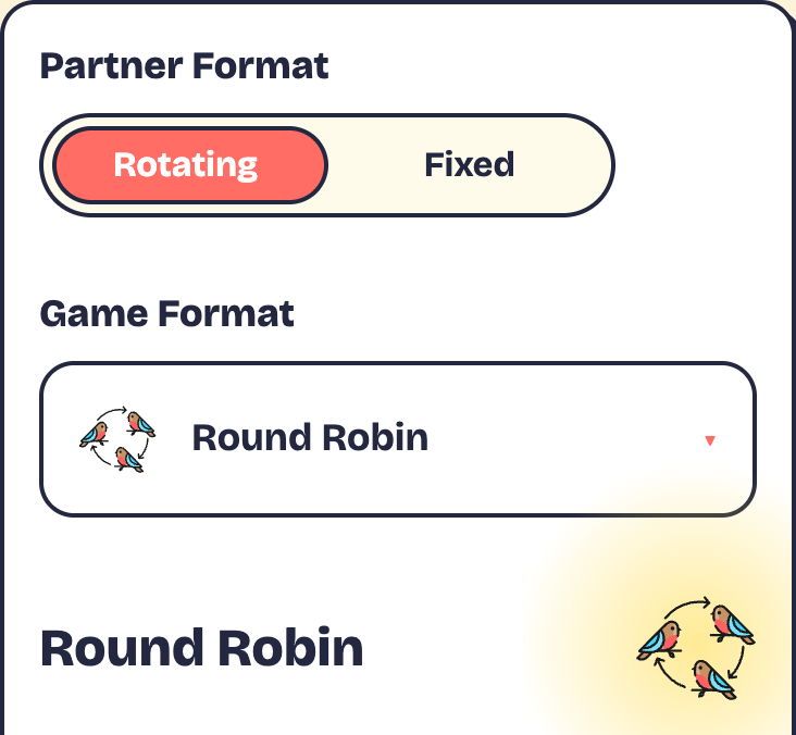 The format picker with Rotating and Fixed tabs and a list of formats
