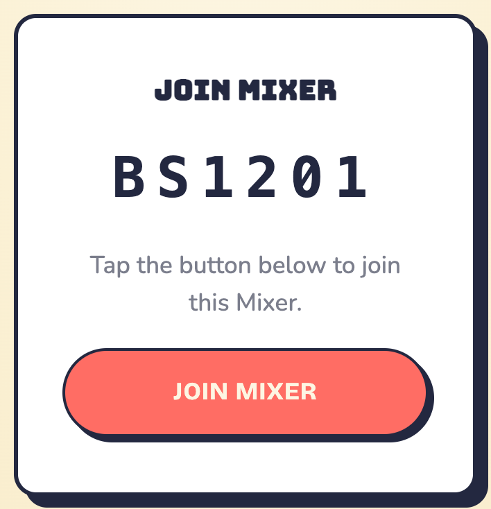 The join page showing the mixer's code and a Join Mixer button